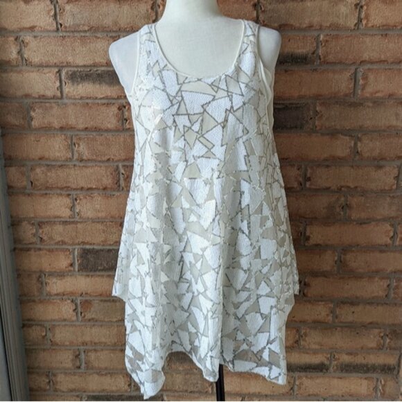 Long sequins geometric sleeveless tunic blouse - Picture 1 of 7